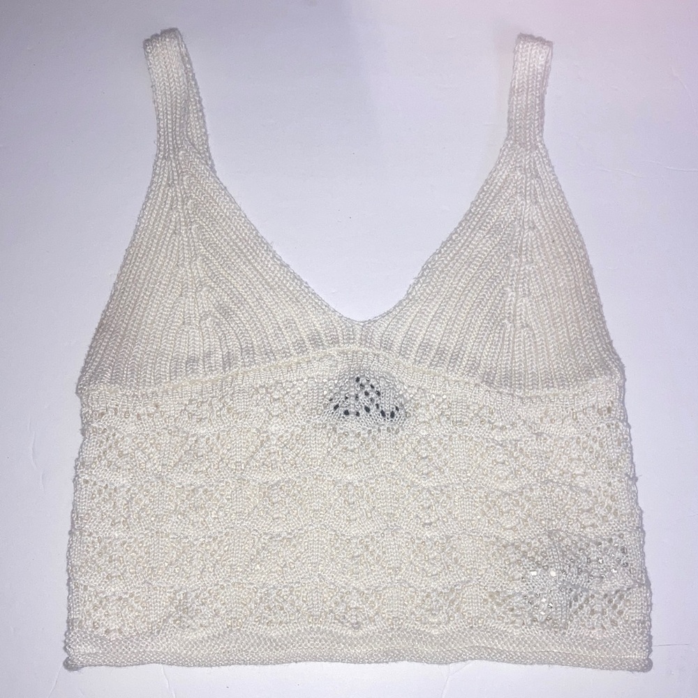 Forever 21 Off White Knit Crochet Crop Top
